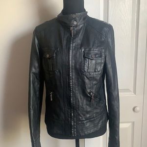 Max Jeans Faux Leather Black Jacket. Size Medium